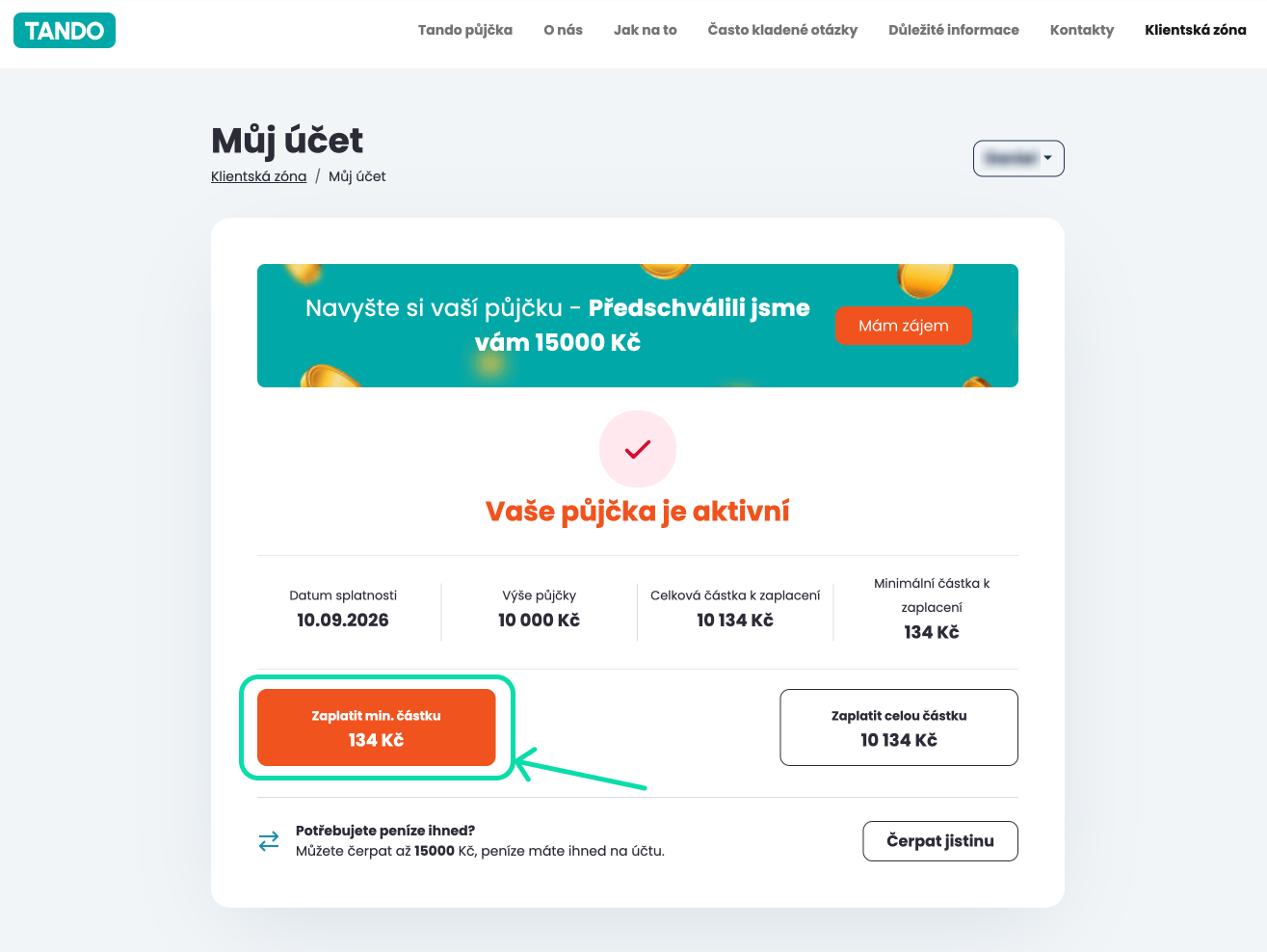 Zaplatit min castku Tando